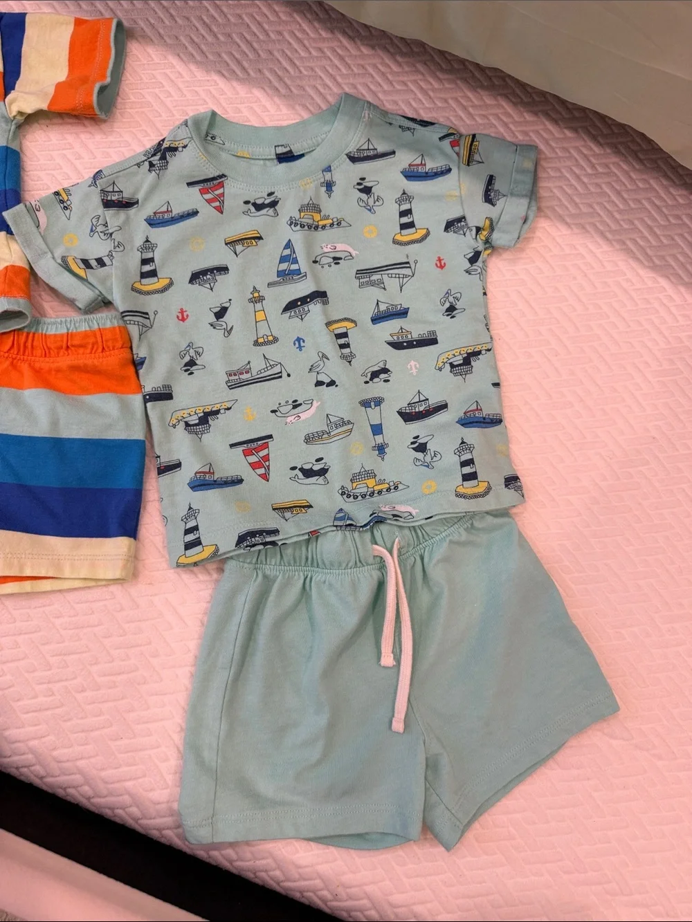 Striped Polo Shirt in Aqua, Blue & Orange - Kids